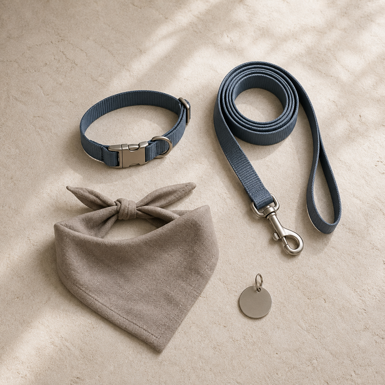 Pet accessories arranged in a modern lifestyle setting