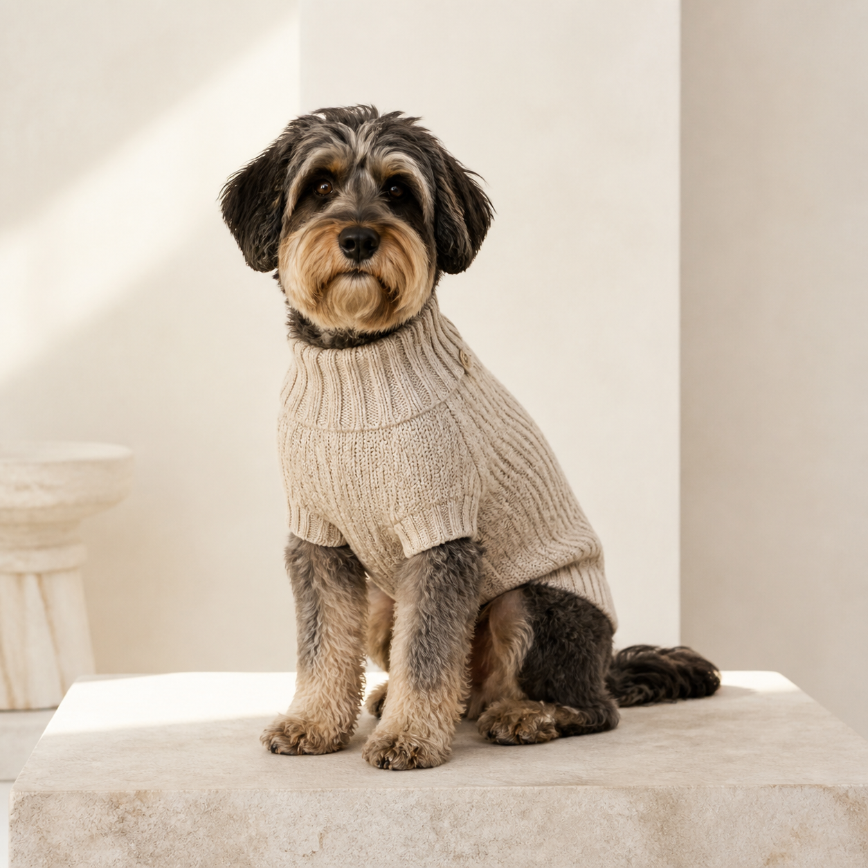 Modern pet apparel in warm neutral colours